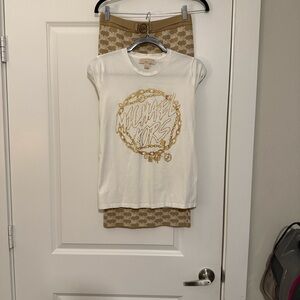 MICHAEL Michael Kors Tan Patterned Pencil Skirt Free Mk top